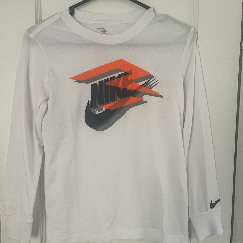 Nike White Shirt with Orange and Black Graphic